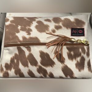 Large Makeup Junkie Brown and White Cow Print Clutch